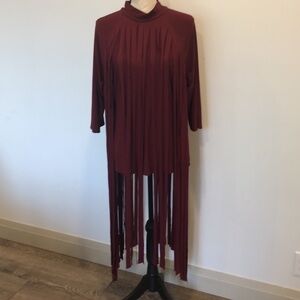 Touch Me burgundy red tassel  shirt 3/4 sleeves back closure SZ 1X